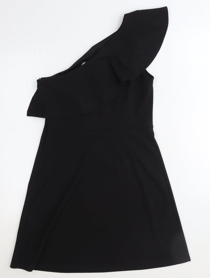 Oasis Womens Black Polyester Fit & Flare Size S One Shoulder Zip