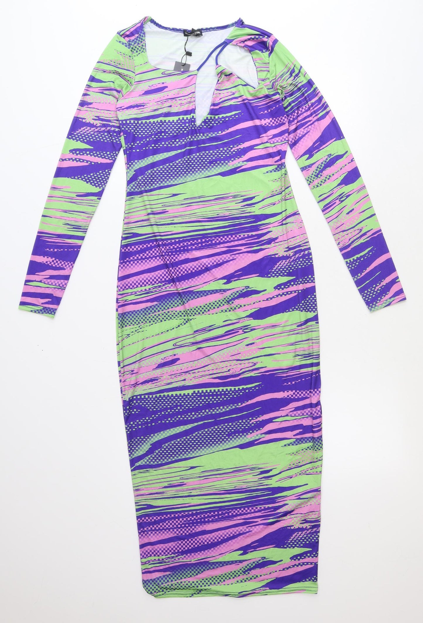 PRETTYLITTLETHING Womens Multicoloured Geometric Polyester Bodycon Size 10 Round Neck Pullover