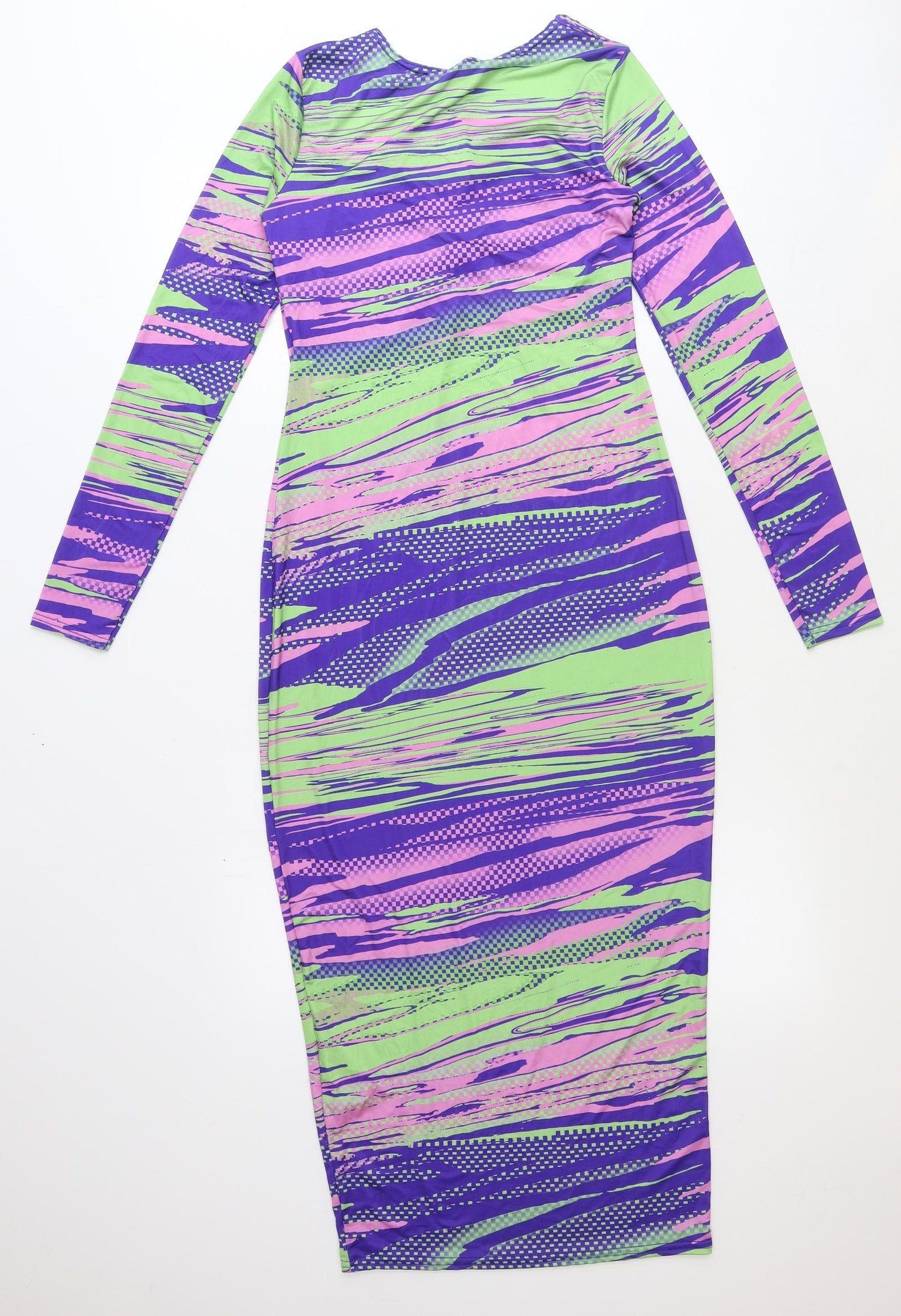 PRETTYLITTLETHING Womens Multicoloured Geometric Polyester Bodycon Size 10 Round Neck Pullover