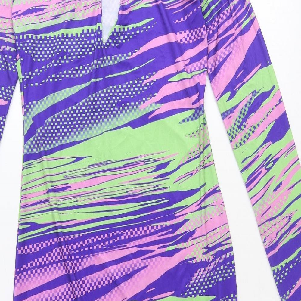 PRETTYLITTLETHING Womens Multicoloured Geometric Polyester Bodycon Size 10 Round Neck Pullover