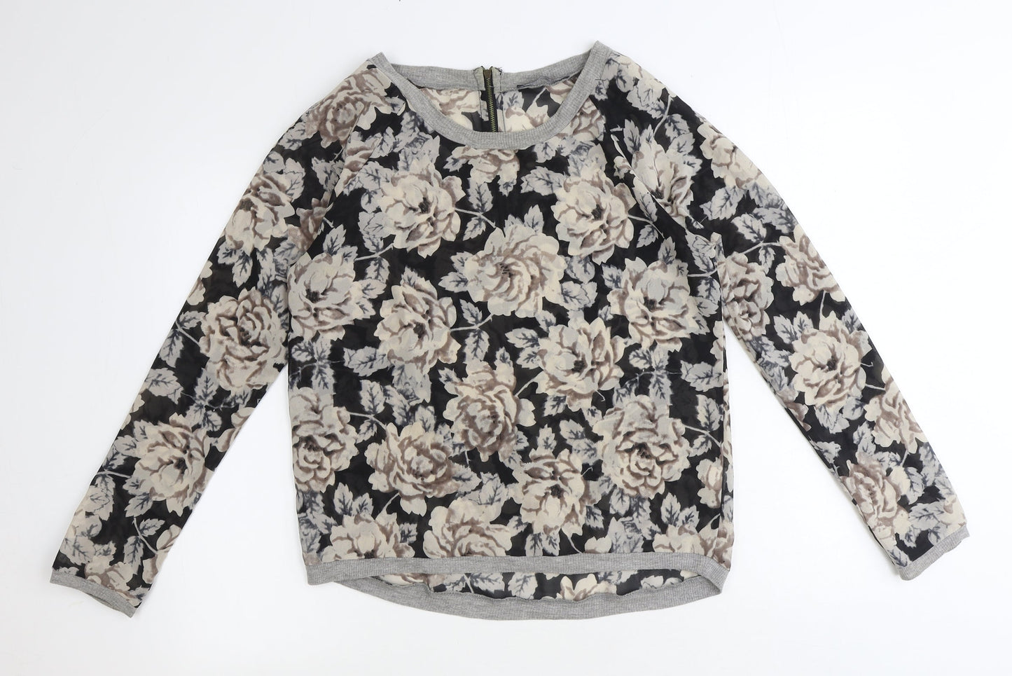 Primark Womens Brown Floral Polyester Basic Blouse Size 10 Boat Neck