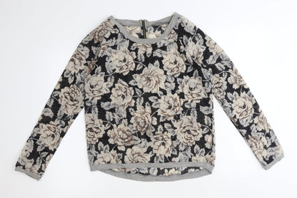 Primark Womens Brown Floral Polyester Basic Blouse Size 10 Boat Neck