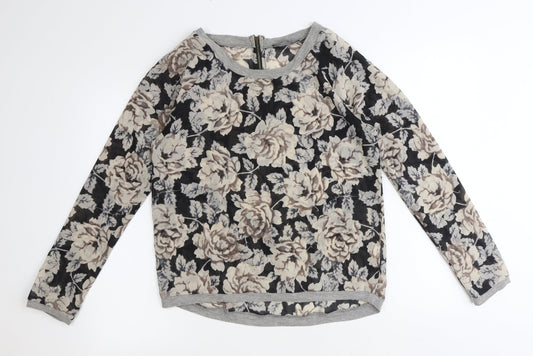 Primark Womens Brown Floral Polyester Basic Blouse Size 10 Boat Neck