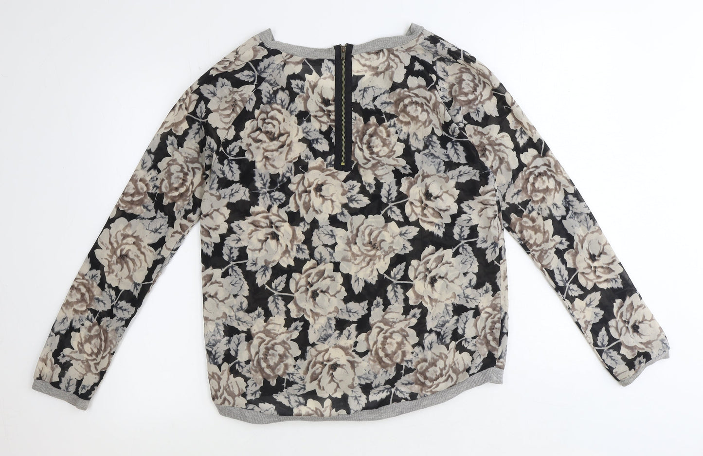 Primark Womens Brown Floral Polyester Basic Blouse Size 10 Boat Neck