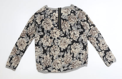 Primark Womens Brown Floral Polyester Basic Blouse Size 10 Boat Neck