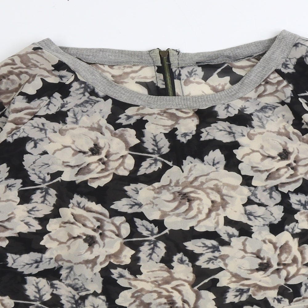 Primark Womens Brown Floral Polyester Basic Blouse Size 10 Boat Neck