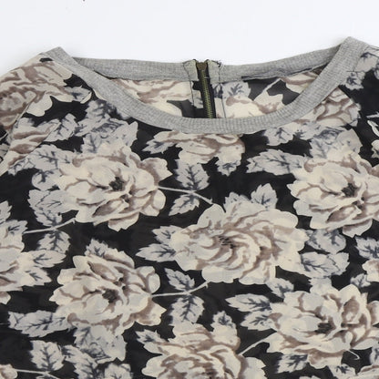 Primark Womens Brown Floral Polyester Basic Blouse Size 10 Boat Neck