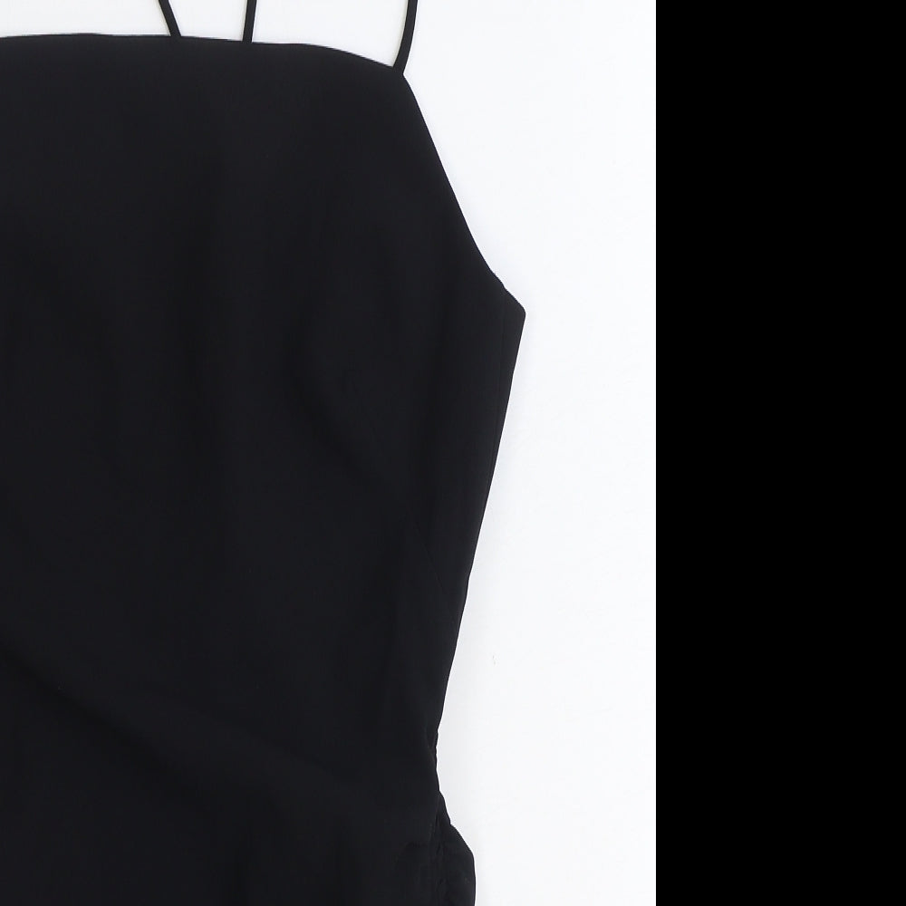 Zara Womens Black Polyester Bodycon Size S Square Neck Zip