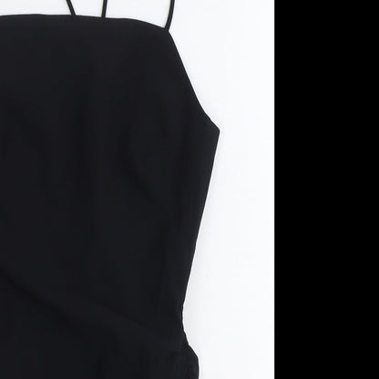 Zara Womens Black Polyester Bodycon Size S Square Neck Zip