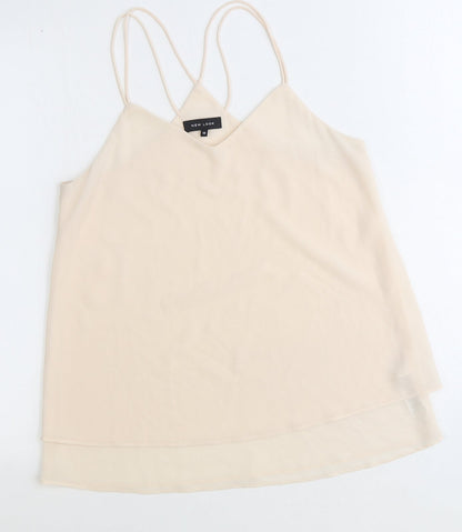 New Look Womens Beige Polyester Basic Tank Size 10 V-Neck