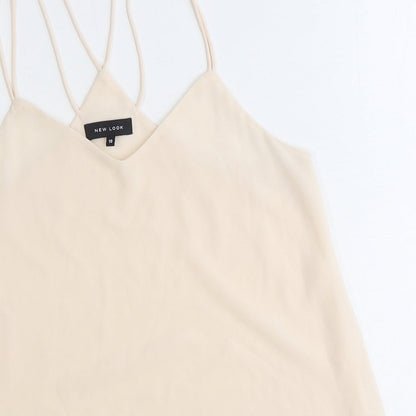 New Look Womens Beige Polyester Basic Tank Size 10 V-Neck