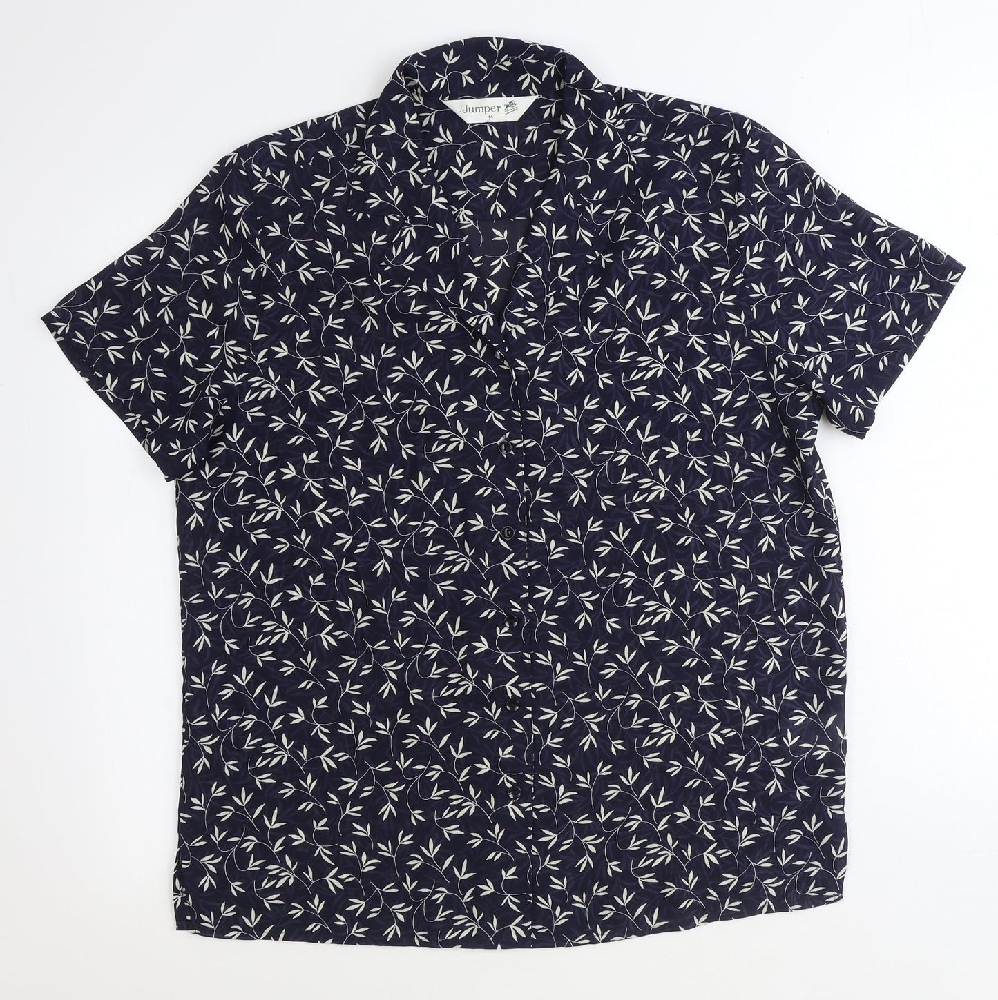 Womens UK Size 14 Jumper Blue Basic Button-Up