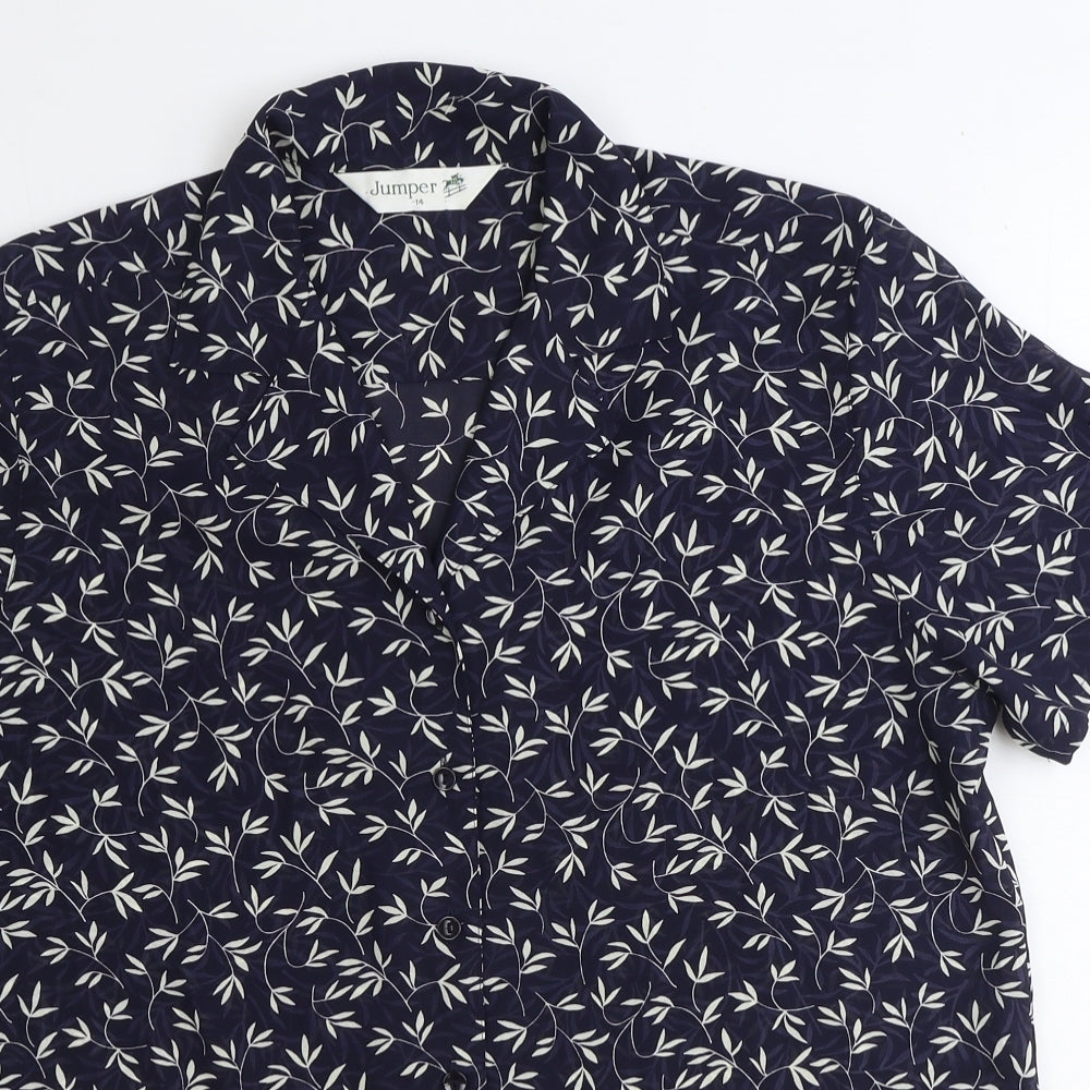 Womens UK Size 14 Jumper Blue Basic Button-Up
