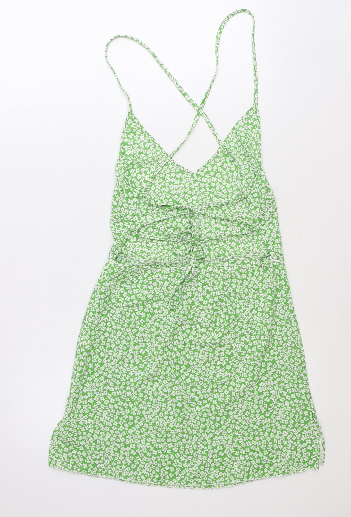 Shein Womens Green Floral Polyester Slip Dress Size S V-Neck Zip