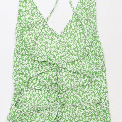 Shein Womens Green Floral Polyester Slip Dress Size S V-Neck Zip