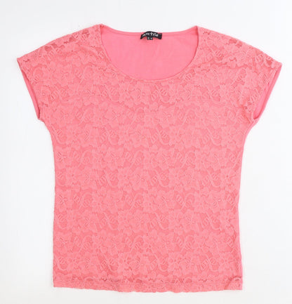 Marble Womens Pink Polyester Basic T-Shirt Size 8 Round Neck