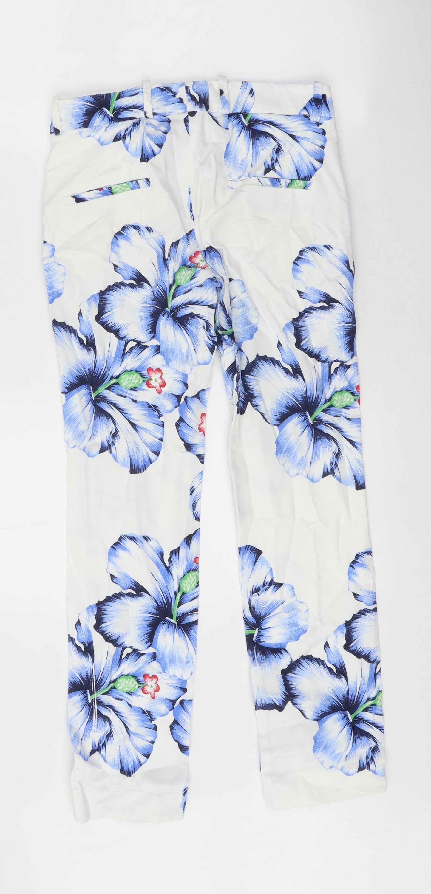 Zara Womens White Floral Cotton Straight Jeans Size XS Regular Zip