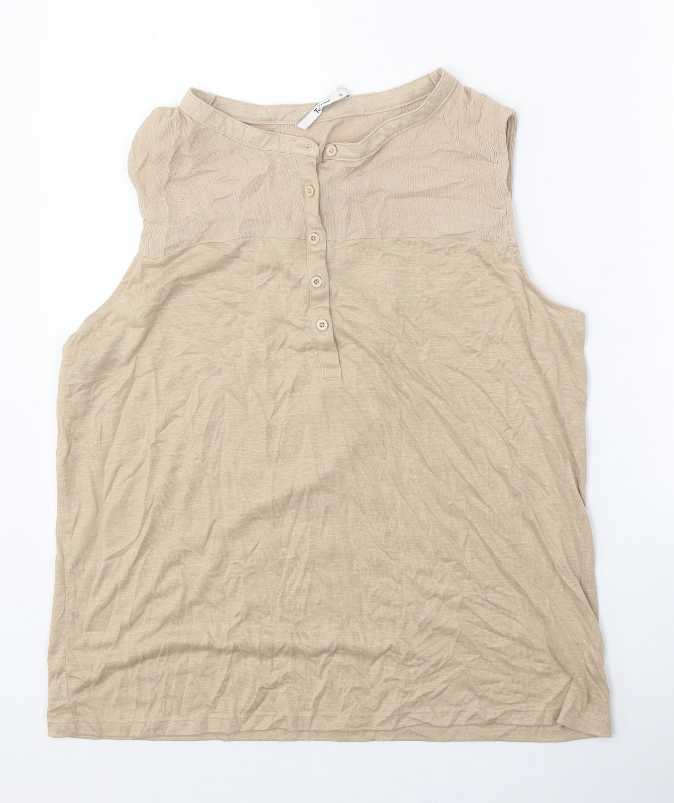 TU Womens Beige Polyester Basic Button-Up Size 16 Round Neck