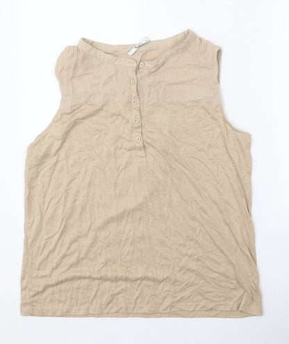 TU Womens Beige Polyester Basic Button-Up Size 16 Round Neck