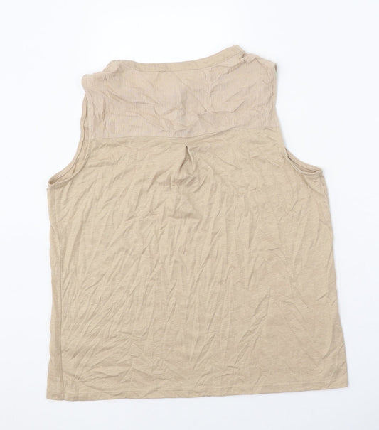 TU Womens Beige Polyester Basic Button-Up Size 16 Round Neck