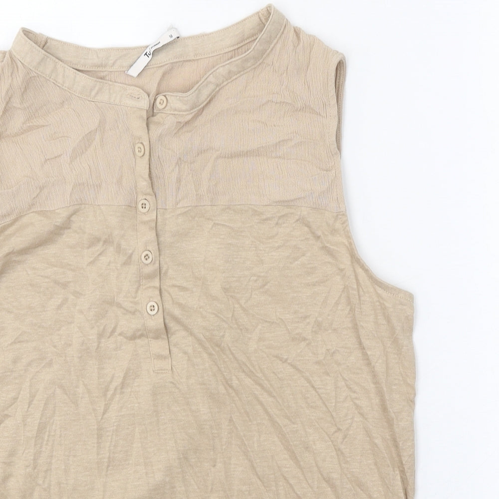 TU Womens Beige Polyester Basic Button-Up Size 16 Round Neck