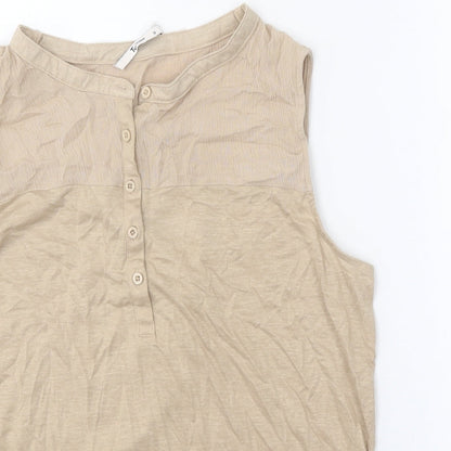 TU Womens Beige Polyester Basic Button-Up Size 16 Round Neck