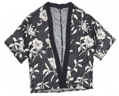F&F Womens Black V-Neck Floral Polyester Cape Jumper Size S