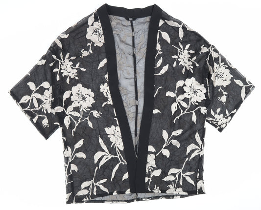 F&F Womens Black V-Neck Floral Polyester Cape Jumper Size S