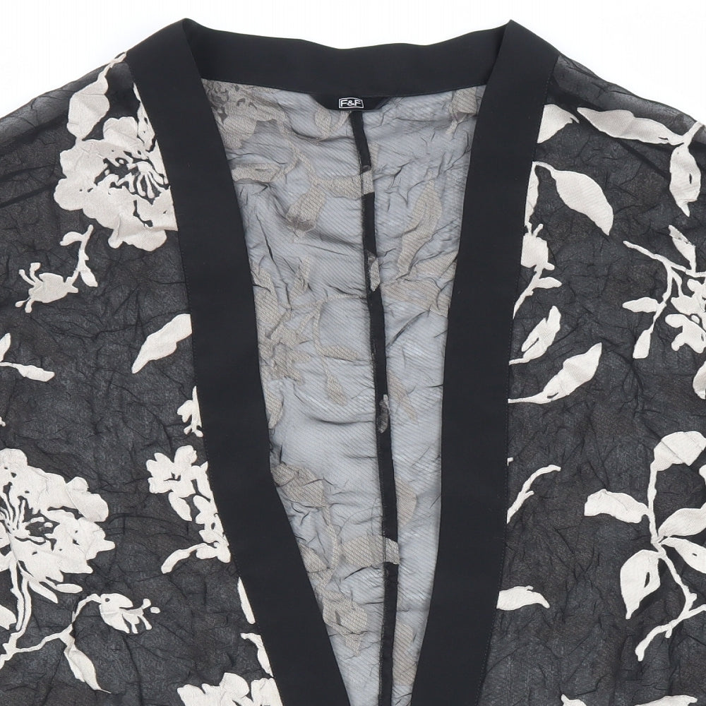 F&F Womens Black V-Neck Floral Polyester Cape Jumper Size S