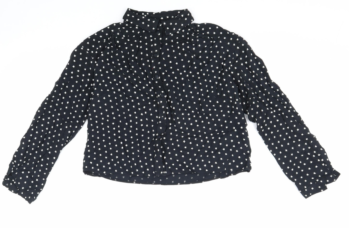 George Womens Black Geometric Viscose Basic Button-Up Size 10 Collared - Star Pattern