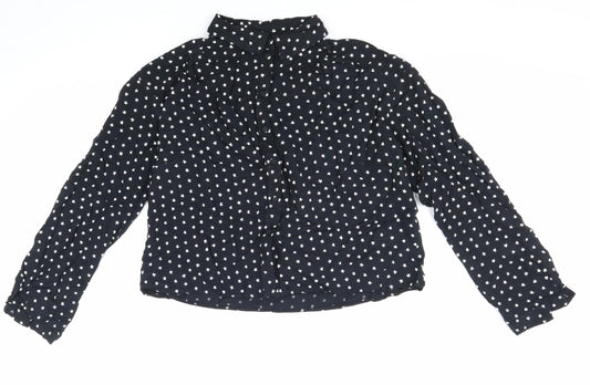 George Womens Black Geometric Viscose Basic Button-Up Size 10 Collared - Star Pattern