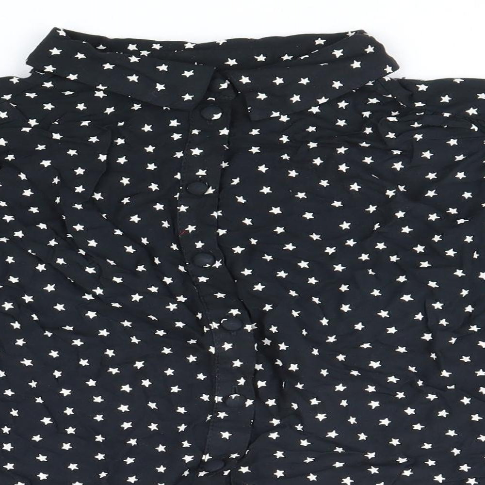 George Womens Black Geometric Viscose Basic Button-Up Size 10 Collared - Star Pattern