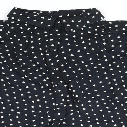 George Womens Black Geometric Viscose Basic Button-Up Size 10 Collared - Star Pattern
