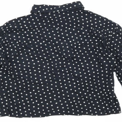 George Womens Black Geometric Viscose Basic Button-Up Size 10 Collared - Star Pattern