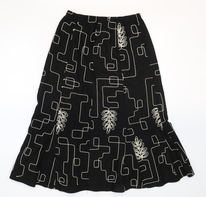 BASSINI Womens Black Geometric Viscose Trumpet Skirt Size M