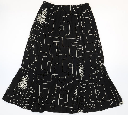 BASSINI Womens Black Geometric Viscose Trumpet Skirt Size M