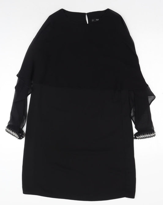 F&F Womens Black Polyester Shift Size 10 Round Neck Button