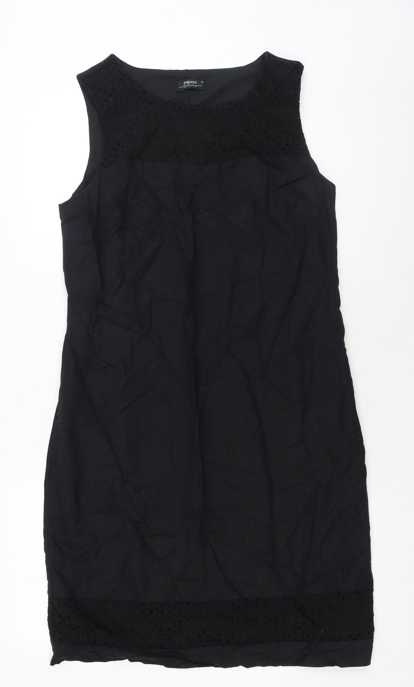 Nutmeg Womens Black Polyester Shift Size 12 Boat Neck Zip - Broderie Anglaise Details