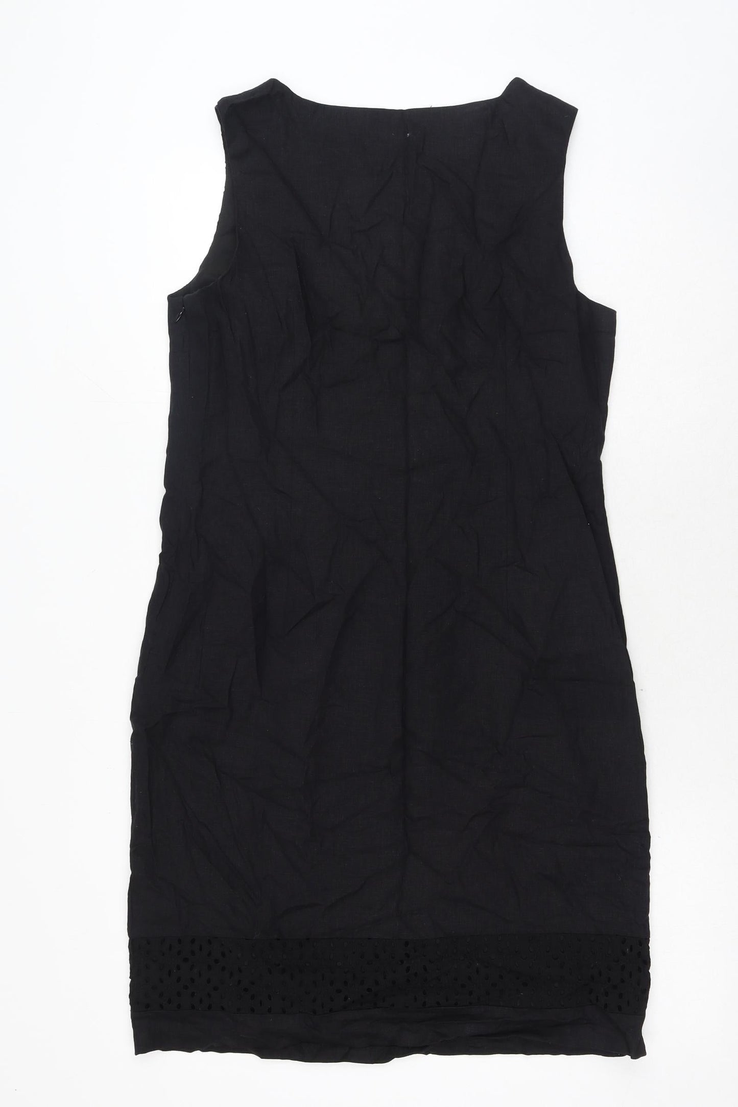 Nutmeg Womens Black Polyester Shift Size 12 Boat Neck Zip - Broderie Anglaise Details