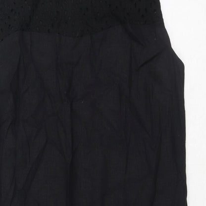 Nutmeg Womens Black Polyester Shift Size 12 Boat Neck Zip - Broderie Anglaise Details