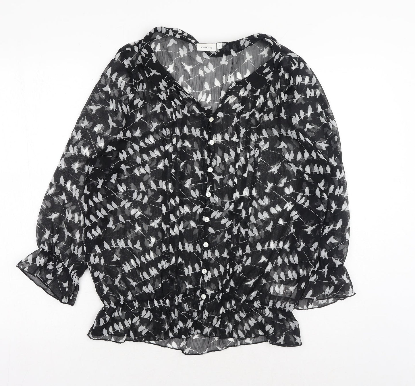 Womens UK Size 10 NEXT Black Basic Button-Up