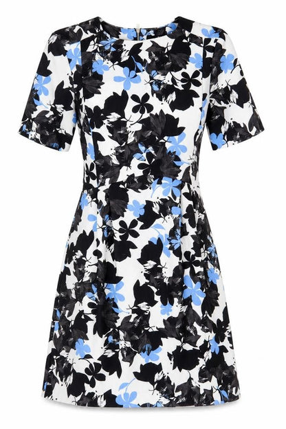 Oasis Womens Black Floral Polyester A-Line Size 6 Boat Neck Zip