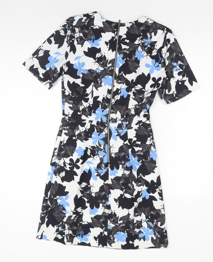 Oasis Womens Black Floral Polyester A-Line Size 6 Boat Neck Zip