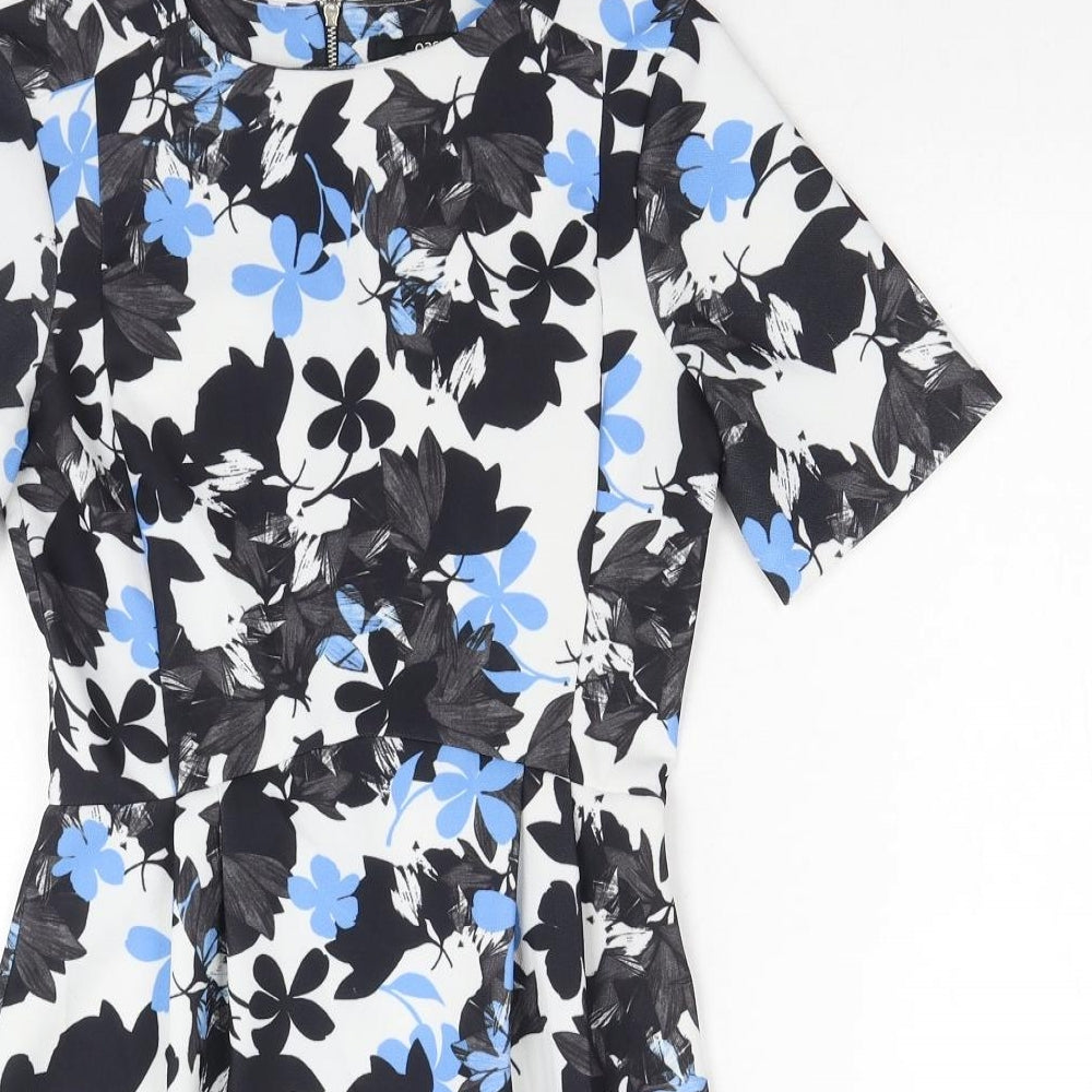 Oasis Womens Black Floral Polyester A-Line Size 6 Boat Neck Zip