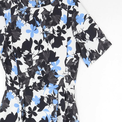 Oasis Womens Black Floral Polyester A-Line Size 6 Boat Neck Zip