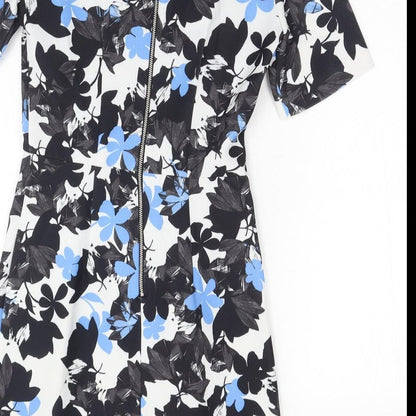 Oasis Womens Black Floral Polyester A-Line Size 6 Boat Neck Zip