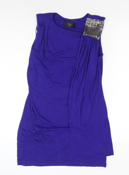 AX Paris Womens Blue Viscose Basic Blouse Size 12 Round Neck