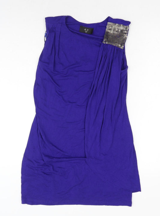 AX Paris Womens Blue Viscose Basic Blouse Size 12 Round Neck