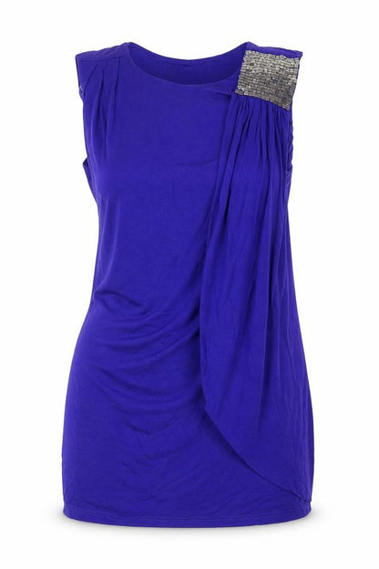 AX Paris Womens Blue Viscose Basic Blouse Size 12 Round Neck