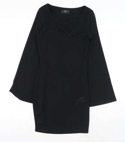 AX Paris Womens Black Polyester Shift Size 8 V-Neck Pullover